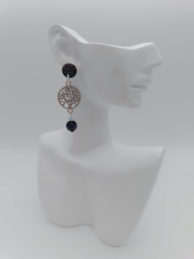 Boucles d&#039;oreilles en métal Arbre de vie et perles Swarovski