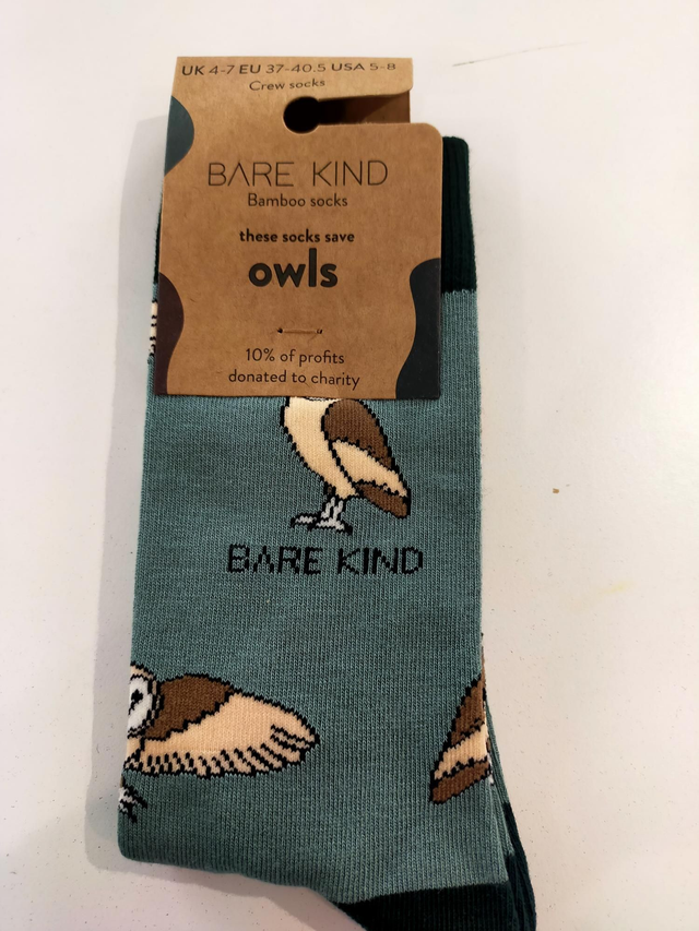 Owl Bamboo Socks size 4-7 Bare Kind
