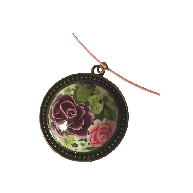 Collier ras de cou rétro rond deux roses