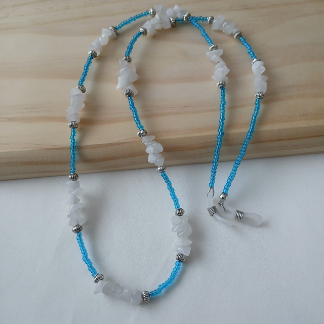 Brillenkoord met Rozenkwarts – Handgemaakt met Zilverkleurige Stainless Steel Accenten (5.015)