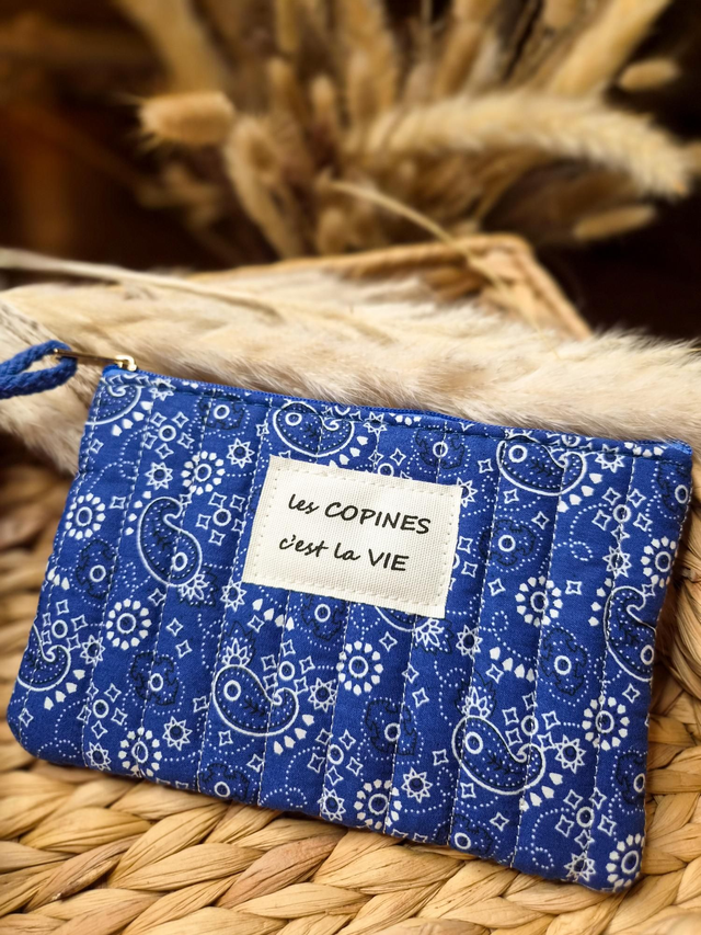 Pochette à message "Les copines c'est la vie" - Modèle bleu