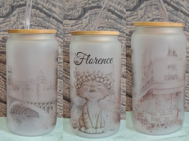 Collection chat parisien Verre givré personnalisable
