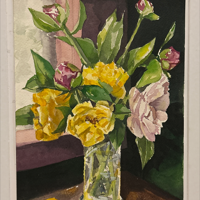 DB85 Peony and Rose, Watercolour, by Deb Bunker,  