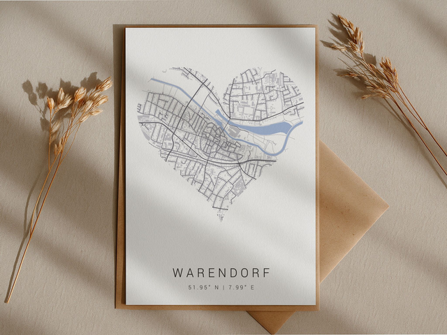 Warendorf Herz Stadtkarte | Druck | Postkarte
