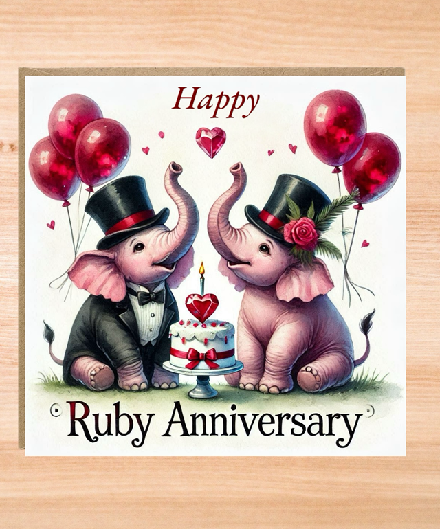 RUBY Elephant Wedding Anniversary Card