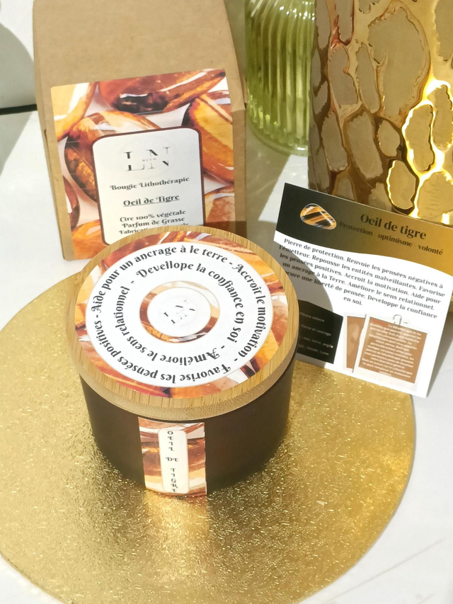 Bougie Lithothérapie Oeil de Tigre