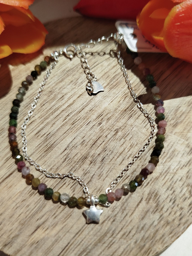 Bracelet Tourmaline rose facetté  et argent 4 mim 