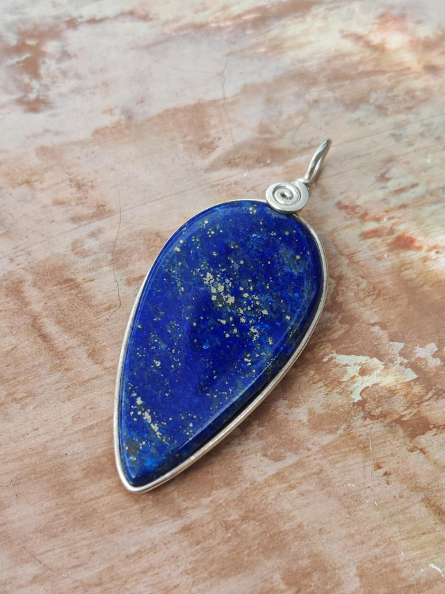 Pendentif Lapis lazuli - Argent 925 - goutte inverse allongée 