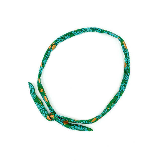 Flexible Skinny Hair Wrap - Green Metallic Gold Floral