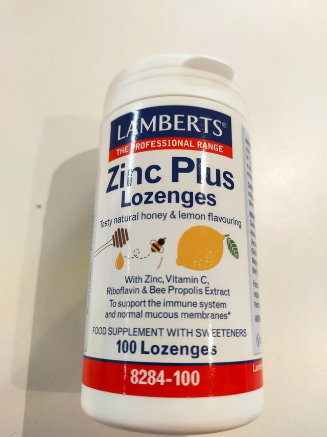 Zinc Plus 100 Lozenges Delicious lemon and honey flavour. With Vitamin C, Riboflavin and Bee Propolis Extract.  8284-100