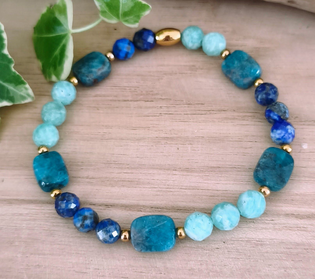 Bracelet "Émotive" Amazonite, Lapis lazuli et Apatite