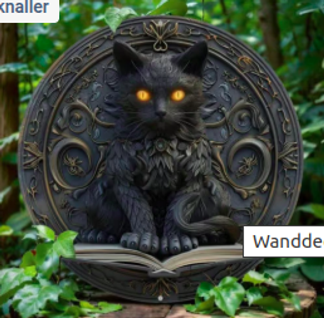 Wanddecoratie metalen bord Duivelse Kat (20cm diameter)