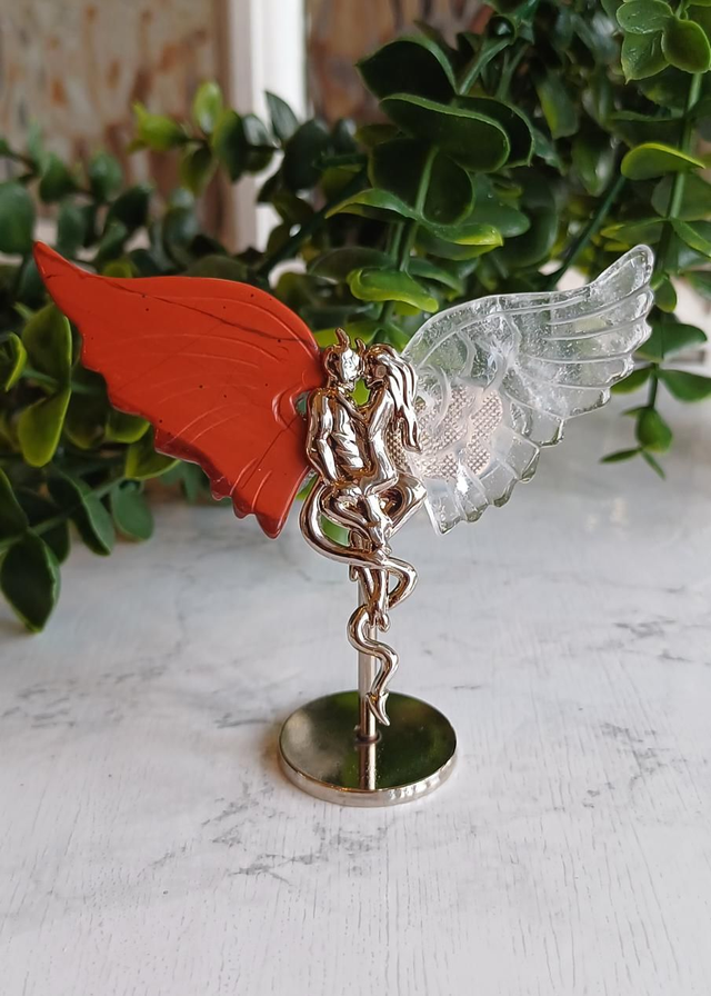 Angel and Demon Lover Wings Red Jasper and Clear Quartz
