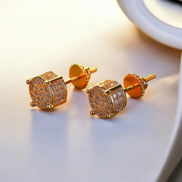 Boucles d'Oreilles Hip-Hop en Argent 925 Plaqué Or Jaune 18K - Homme