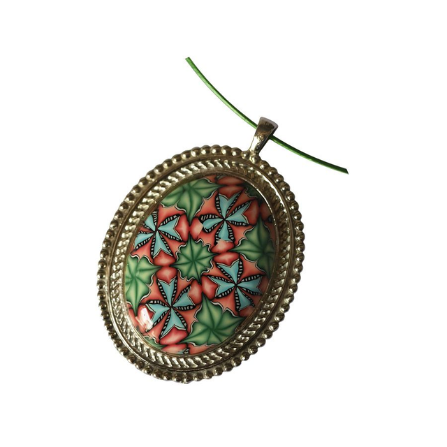 Collier ras de cou bohème ovale mandala vert rose