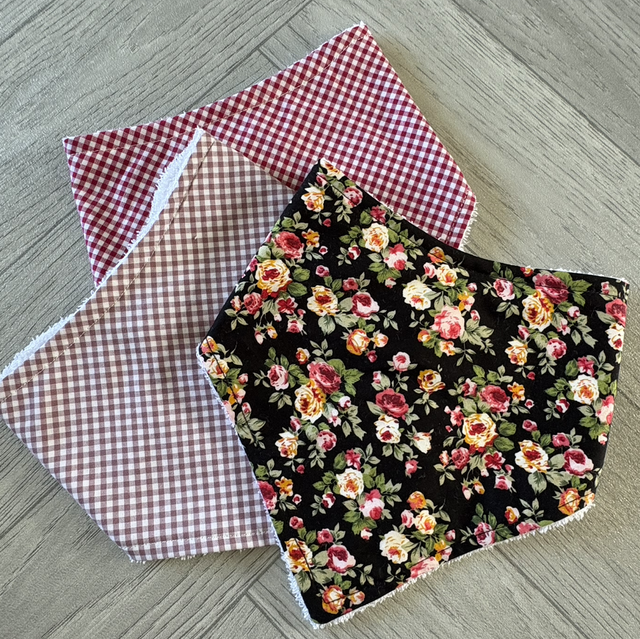 Three Pack Black Floral & Gingham Bamboo Bibs 