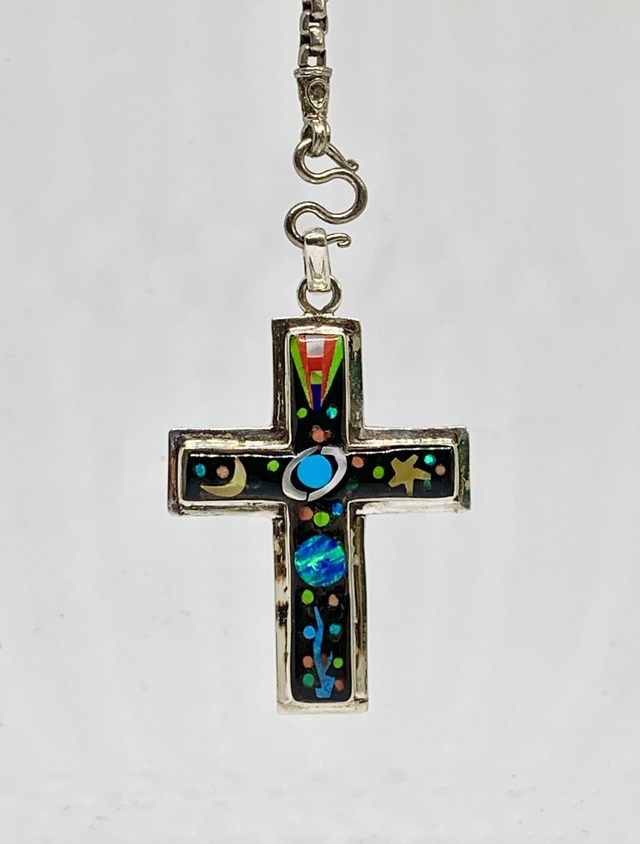 Pendentif Galaxy Blue Cross argent massif 925 et pierres naturelles 