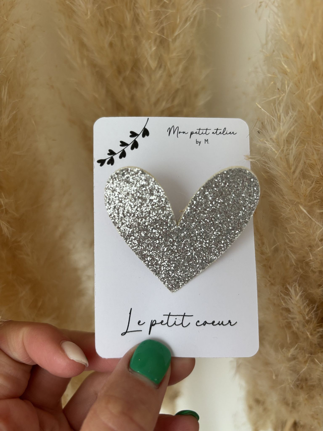 Broche - Coeur argent pailleté