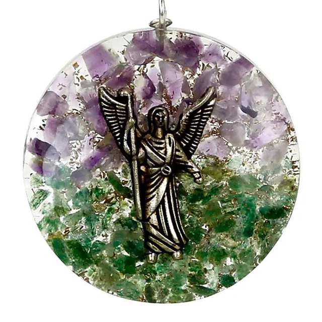 Pendentif Orgonite Archange Raphael |  Améthyste &amp; Aventurine - Santé &amp; Intuition