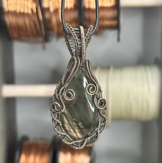 Labradorite pure copper wrapped pendant 