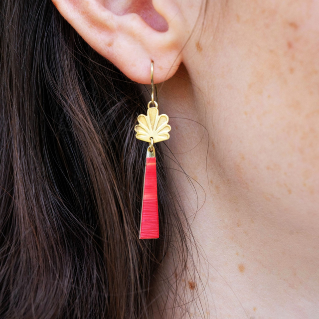 Boucles d'oreilles Calyx - Doré, rouge