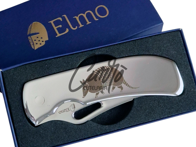 Canivete Monobloco Original Elmo Gravação Tatu com Clipe de Bolso Aço Inox 420hc