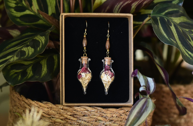boucles d’oreilles fioles rose & camomille