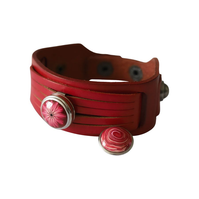 Bracelet large homme cuir rouge marguerite rouge