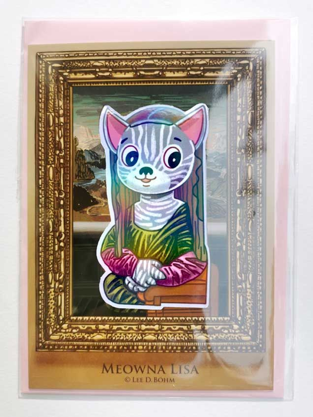 Magnet-Sticker "Meowna Lisa" mit Postkarte & farbigem Umschlag