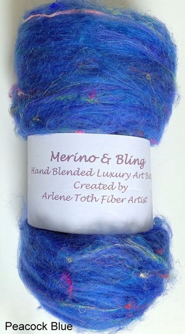 Merino &amp; Bling Luxury Art Batts for Spinning or Felting - Peacock Blue
