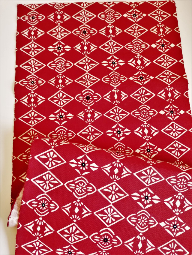 Japanese Thic Cotton Fabric, Red Color Vintage Japanese Obi Fabric