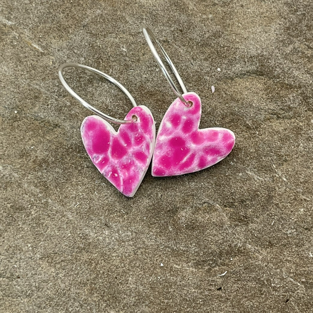 Pink crackle heart 💓 hoops