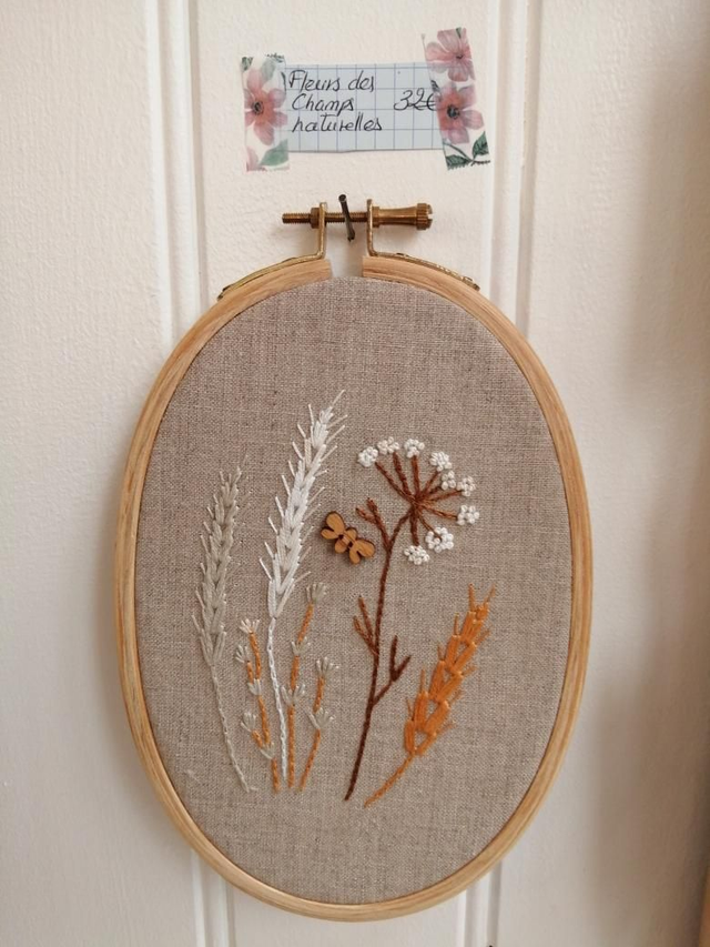 Tambour brodé oval Fleurs des champs