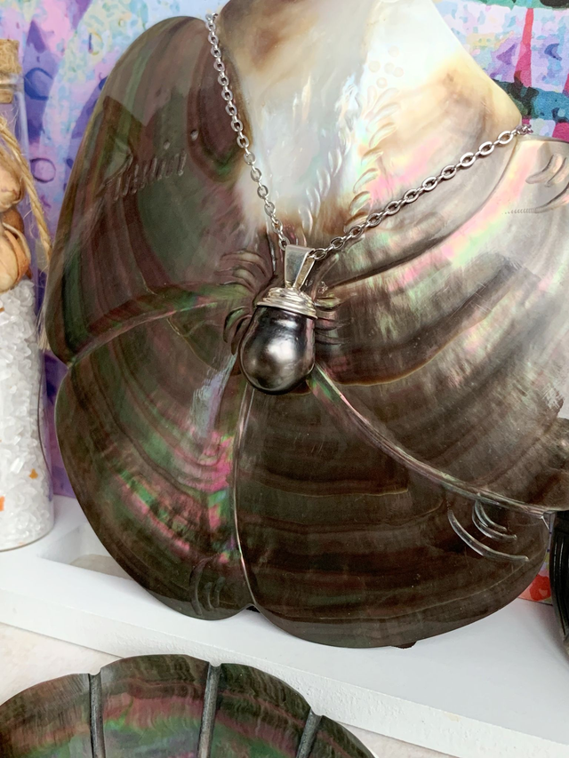Pendentif en argent 925, avec véritable perle de culture de Tahiti