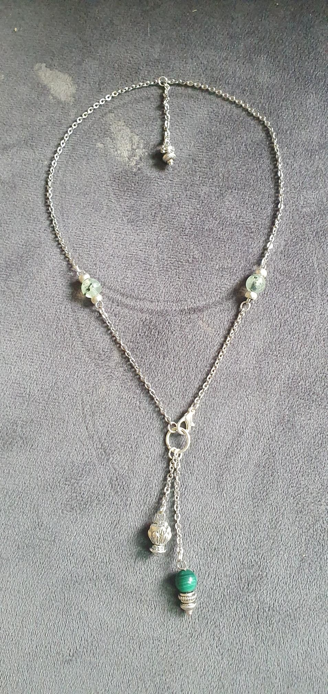 Collier acier inoxydable en Prehnite et Malachite 