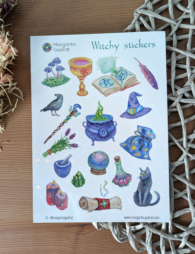 Stickers holographiques – Magie &amp; Potions | Illustrations artisanales peintes à la main