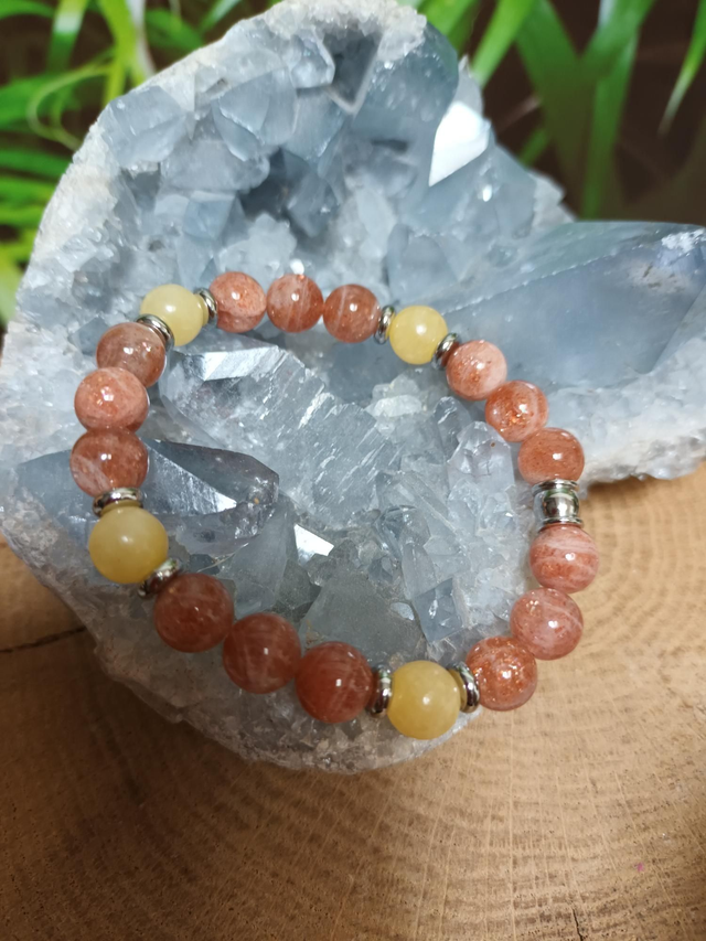 Bracelet en pierre de soleil et calcite jaune