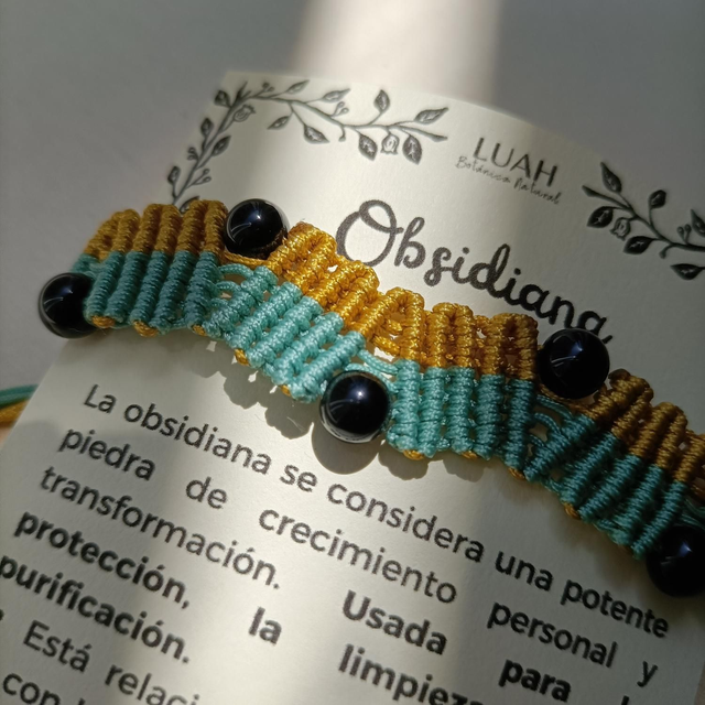 Pulsera macramé obsidiana