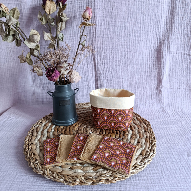 Panière + 5 Cotons Lavables Couronnes Caramel