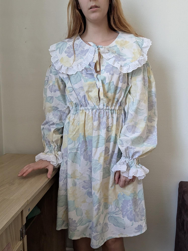 Robe à grand col claudine aquarelle - taille XS / S