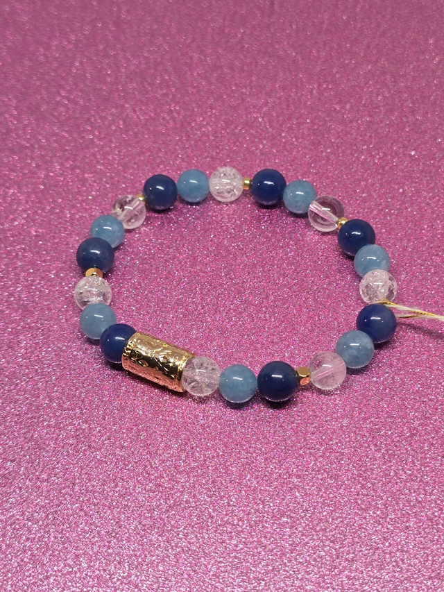 Bracelet Aventurine et Quartz bleu, Cristal de roche en 0,8 cm