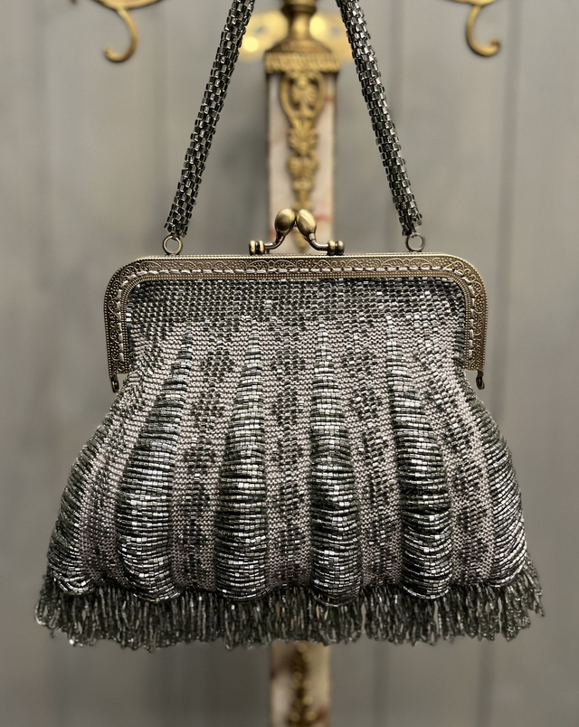 Bead knitted gray purse