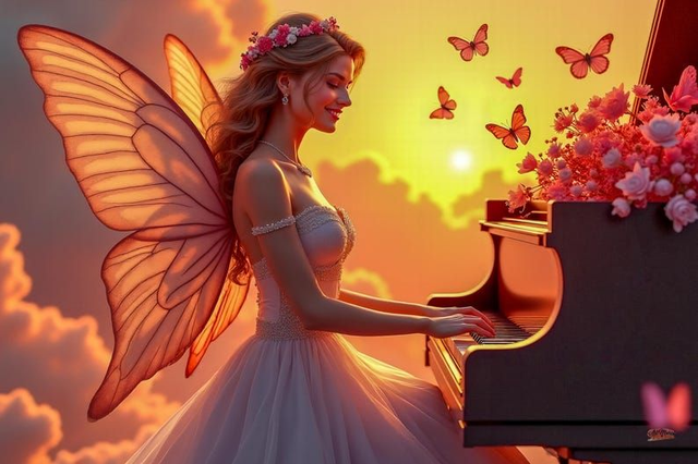 Tableau Fille Rêveuse au Piano 🎹 | Décoration Murale Poétique &amp; Onirique ✨