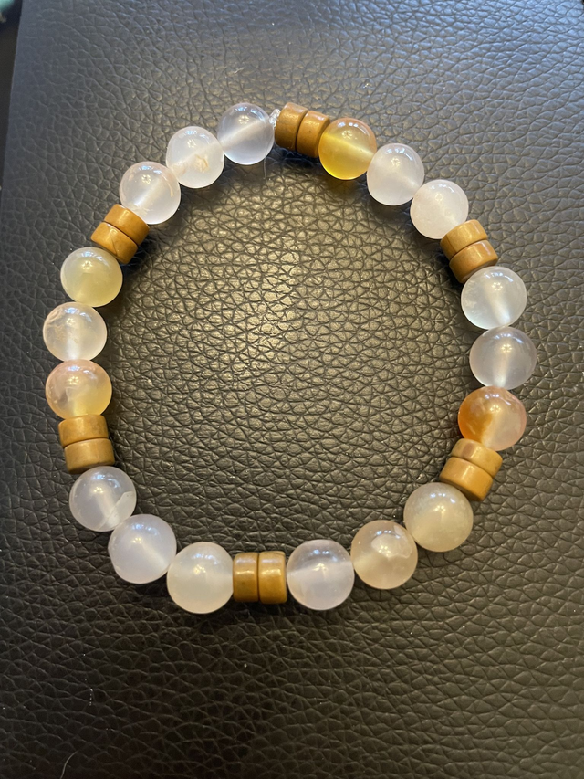 Bracelet Agate cerise 8 mm et Bois pétrifié 6 mm