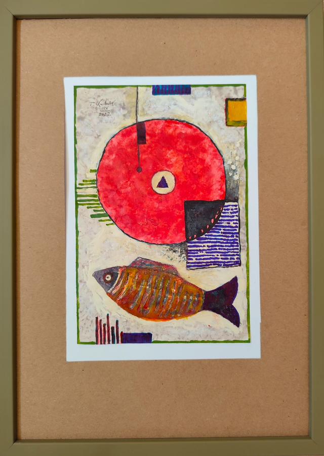 Geom i ryba II, 32x23 (18x12) akryl papier 2022
