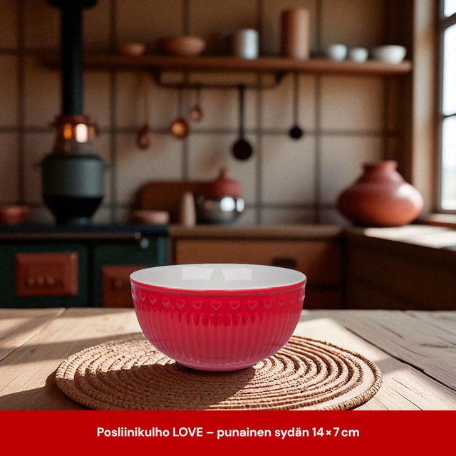 Posliinikulho LOVE – punainen sydän 14 × 7 cm
