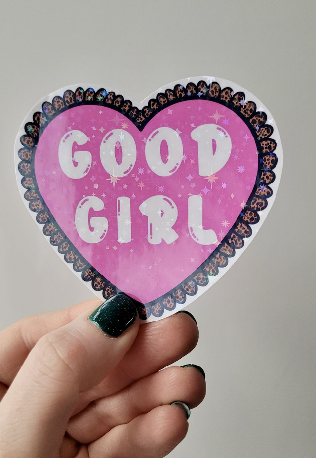 Good Girl Holographic Star Pink Heart Vinyl Sticker 