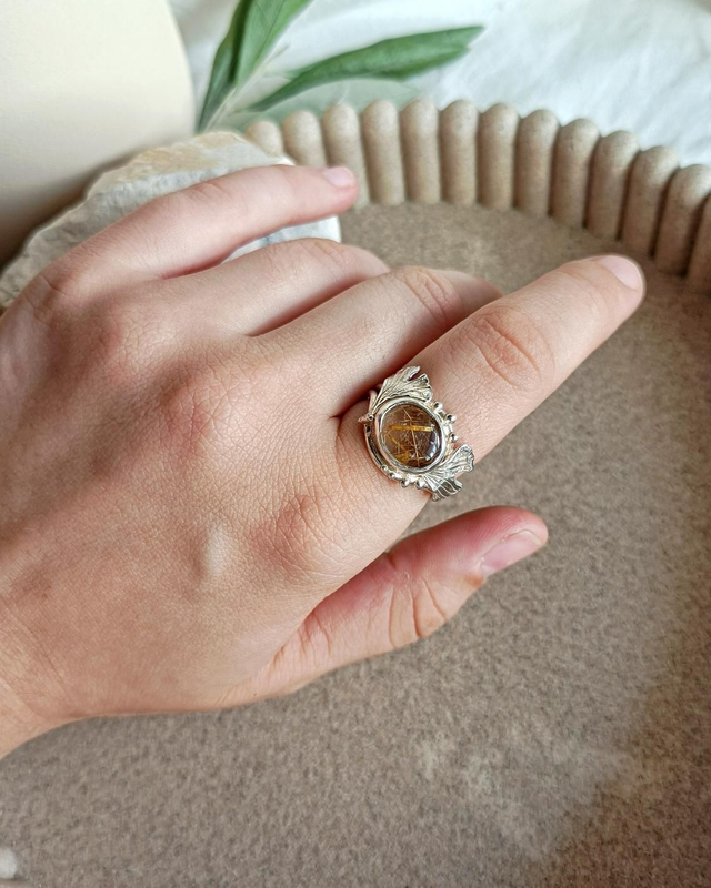 Anello Gingko e Quarzo