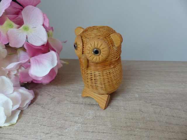 Petite Boîte Hibou en Osier Tressé – Vintage et Fait Main – Rangement Bijoux ou Déco Naturelle