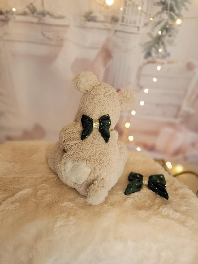 Barrette petit noeud vert et étoiles dorées 🌟